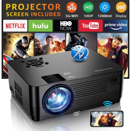 Proyector Roconia WiFi 5G Bluetooth 1080P nativo [incluye la pantalla 300 pulgadas], 9000 LM Full HD, cine en casa 4K,