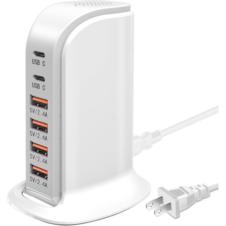 Cargador de pared USB multipuerto RISWOJOR, estación de carga multipuerto USB de 40 W y 6 puertos con tecnología de detección