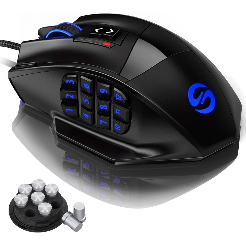 UtechSmart Venus Pro RGB - Mouse inalámbrico MMO para juegos, sensor óptico de 16,000 DPI, tecnología de transmisión de 2.4 GHz,