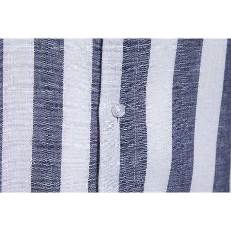 DELCARINO Camisa casual de manga corta para hombre, camisa de lino y algodón con estilo de rayas verticales