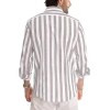 DELCARINO Camisa casual de manga corta para hombre, camisa de lino y algodón con estilo de rayas verticales