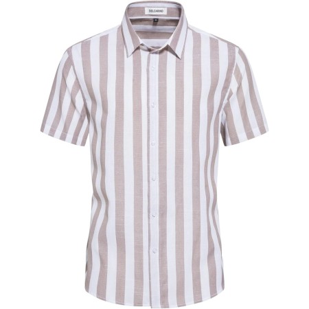 DELCARINO Camisa casual de manga corta para hombre, camisa de lino y algodón con estilo de rayas verticales