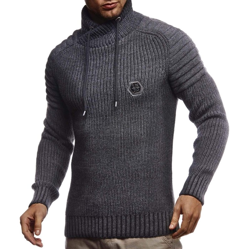 Leif Nelson Suéter de punto para hombre | Manga larga ajustada | Sudadera estilo ciclista con cuello chal para hombre