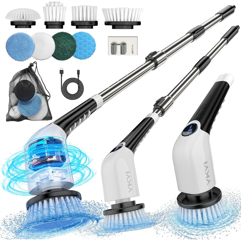 YKYI Electric Spin Scrubber,Cordless Cleaning Brush,Shower Cleaning Brush with 8 Replaceable Brush Heads, Power Scrubber 3