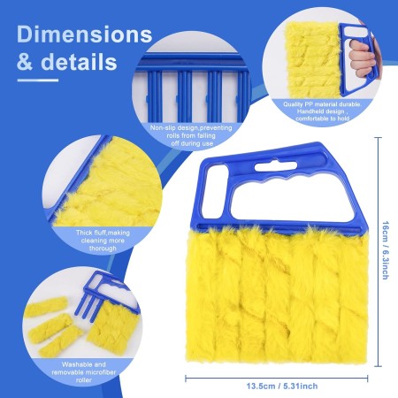 Mini persianas limpiadoras de mano azules, removedor de polvo y cepillo de cortina, naranja con 7 fundas de microfibra