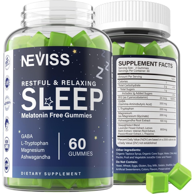 Gomitas de ayuda para dormir sin melatonina para adultos – GABA, L-triptófano, magnesio, ashwagandha – Formación sin hábitos,