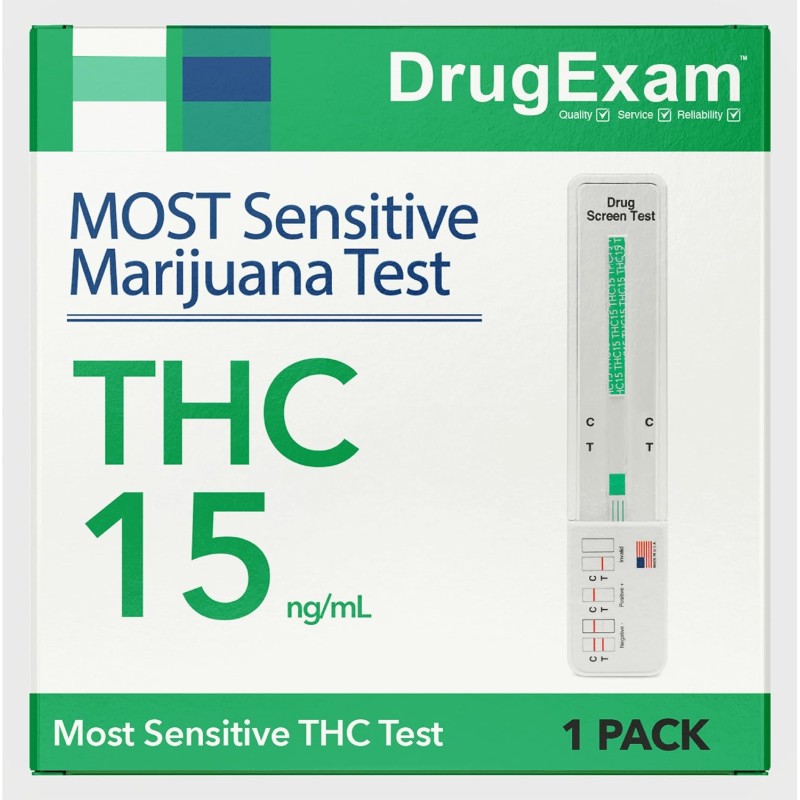 DrugExam - Kit de prueba de drogas de un solo panel de 15 ng/ml de marihuana más sensible, fabricado en Estados Unidos, con