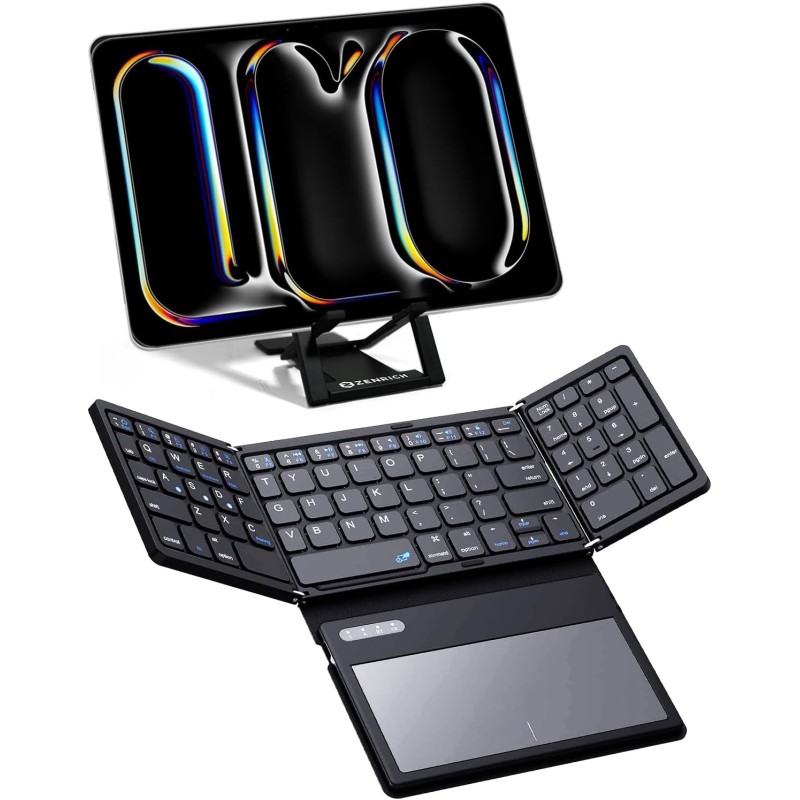 ZenRich Teclado Bluetooth plegable con soporte y teclado táctil grande ZenRich Teclado Bluetooth plegable con soporte y teclado táctil grande