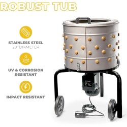 Stark USA Peladora, desplumadora de plumas de aves de corral 750 W de 20 pulgadas tambor de acero inoxidable
