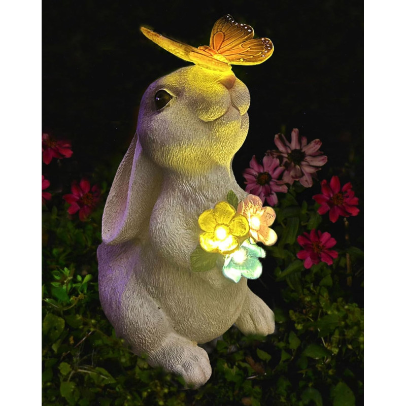 YODY Estatuas solares de jardín | Estatua de conejo solar para jardines y exteriores