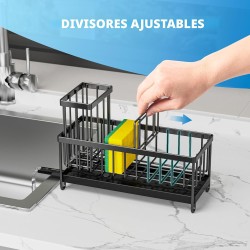 Soporte de esponja negro para fregadero de cocina, organizador de fregadero con soporte alto para cepillos