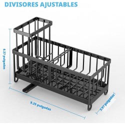 Soporte de esponja negro para fregadero de cocina, organizador de fregadero con soporte alto para cepillos