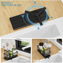 Soporte de esponja negro para fregadero de cocina, organizador de fregadero con soporte alto para cepillos