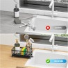 Soporte de esponja negro para fregadero de cocina, organizador de fregadero con soporte alto para cepillos