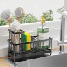 Soporte de esponja negro para fregadero de cocina, organizador de fregadero con soporte alto para cepillos