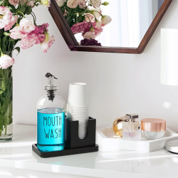 Dispensador de enjuague bucal | Bandeja de madera facil de limpiar