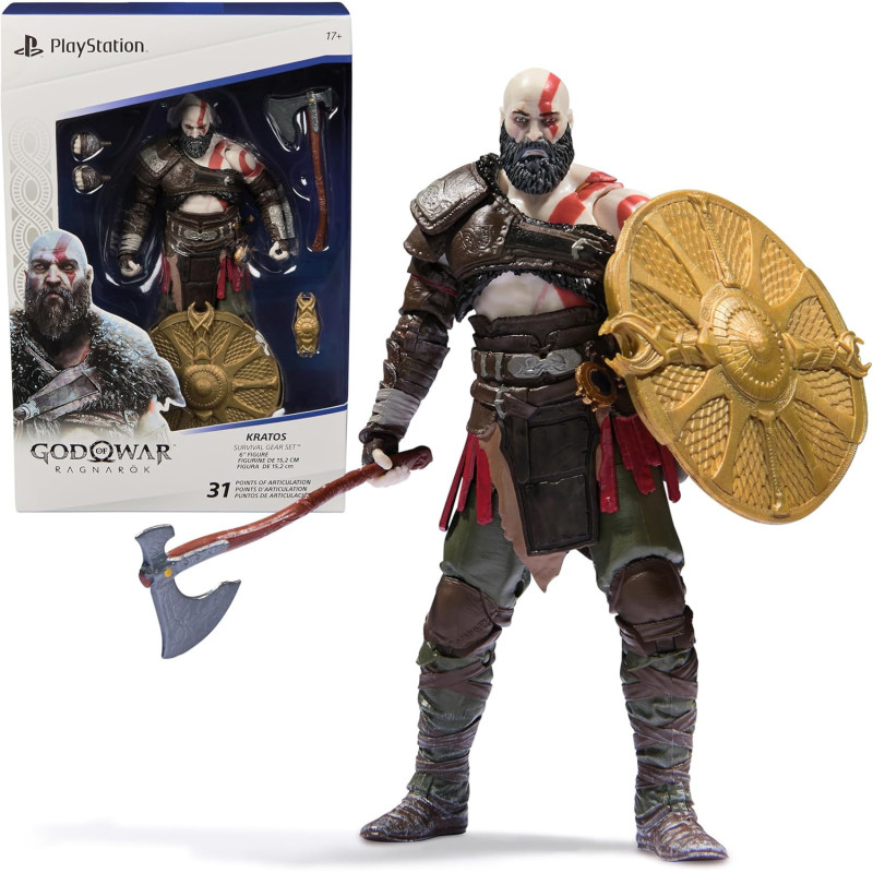 PlayStation God of War Ragnarök - Figura de acción de Kratos | Fiugra articulada de kratos con accesorios incluidos