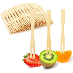 400 tenedores de bambú para aperitivos | Tnedores desechables echos de bambu