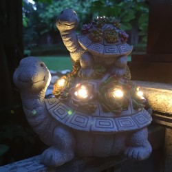 Estatuas solares de tortuga grande para jardín al aire libre para suculentas y 6 luces LED