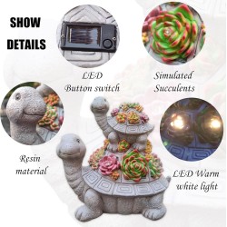Estatuas solares de tortuga grande para jardín al aire libre para suculentas y 6 luces LED
