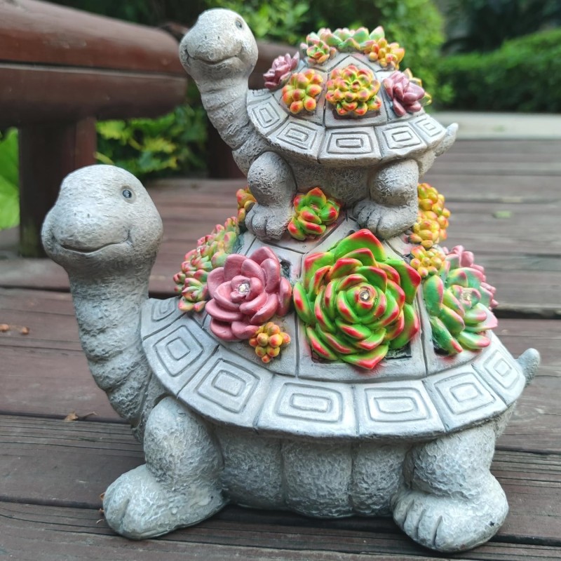 Estatuas solares de tortuga grande para jardín al aire libre para suculentas y 6 luces LED Estatuas solares de tortuga grande para jardín al aire libre para suculentas y 6 luces LED