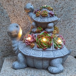 Estatuas solares de tortuga grande para jardín al aire libre para suculentas y 6 luces LED