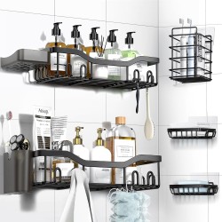 Organizador de ducha adhesivo paquete de 7, estantes de baño de acero inoxidable
