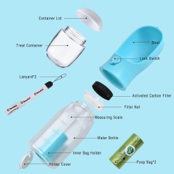 Botella de agua para perros con contenedor de alimentos | Botella para agua y alimento para perros en caso de viajes