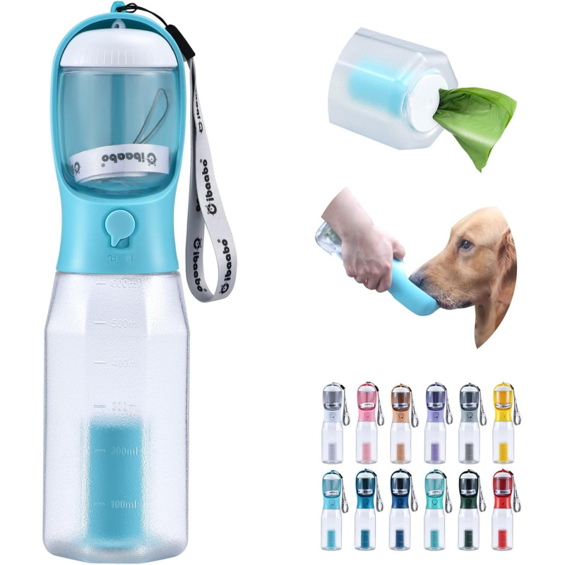 Botella de agua para perros con contenedor de alimentos | Botella para agua y alimento para perros en caso de viajes