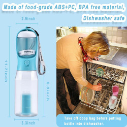 Botella de agua para perros con contenedor de alimentos | Botella para agua y alimento para perros en caso de viajes