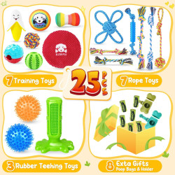 KIPRITII Paquete de 25 juguetes para cachorros | Kit de todo tipo de juguetes para mascotas pequeñas