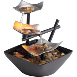 Fuente de plata, iluminada, de relajación con piedras naturales