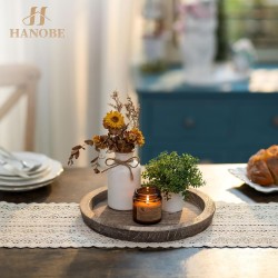 Plato redondo de madera decorativo para velas