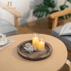 Plato redondo de madera decorativo para velas