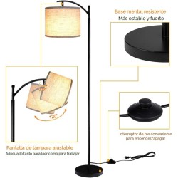 Lámpara de pie para sala de estar, lámpara de pie LED con 2 pantallas para dormitorio