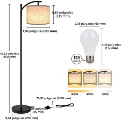 Lámpara de pie para sala de estar, lámpara de pie LED con 2 pantallas para dormitorio