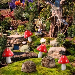 Queekay Erizos de resina y escultura de hongos de madera