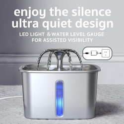 Veken Fuente de agua de acero inoxidable para gatos | Con flitros de repuestos y alfombrilla para derrames