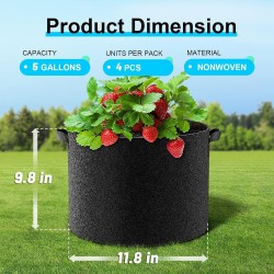 Land Guard Paquete de 4 bolsas de cultivo de tela de 5 galones