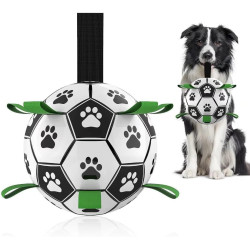 QDAN - Pelota de fútbol con correas para perros | Pelota de juegos con correa para perros
