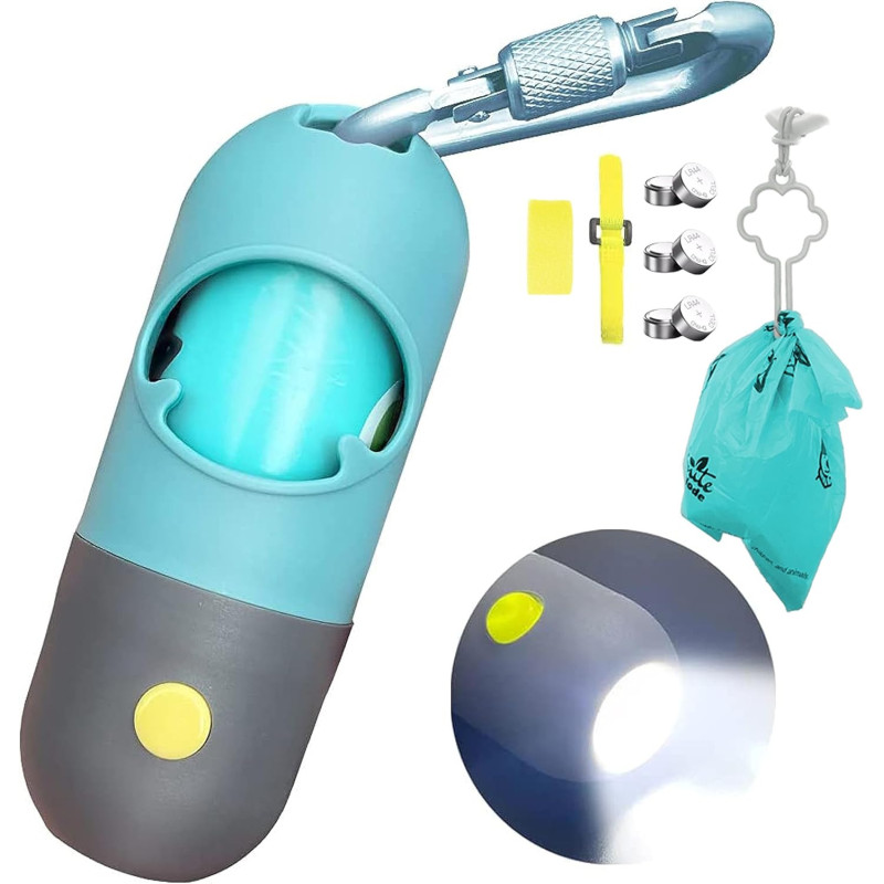 Despachador de bolsas para recoger desechos de mascota | Con luz LED integrada