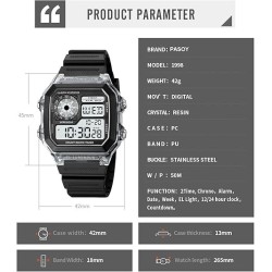 PASOY Reloj digital multifunción | Impermeable y multifuncion