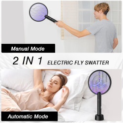 Raqueta matamoscas 2 en 1 Con funcion manual y automatica para cuando duermas