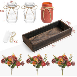 Centro de mesa decorativo | Centro decorativo con frascos para flores y luces LED