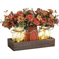 Centro de mesa decorativo | Centro decorativo con frascos para flores y luces LED