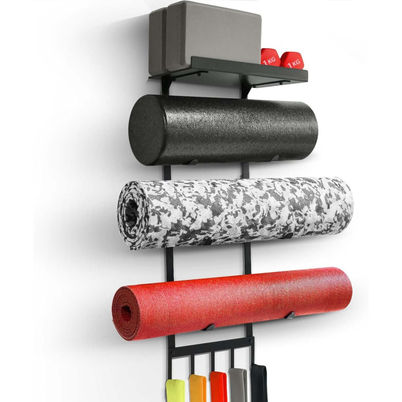 Soporte de pared para esterilla de yoga | 5 ganchos de pared para soporte de alfombras de yoga