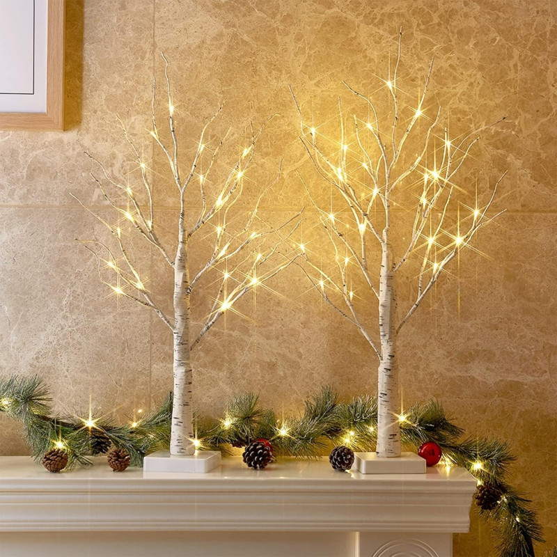 PEIDUO Decoraciones de Navidad para interiores | Decoracion navideña de arbol blanco con luces LED