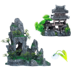 Saim Kit de decoración de acuario | kit de decoracion de vista de montaña para acuarios