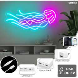 Letrero de neón de medusas LED | Letrero para habitaciones con control remoto