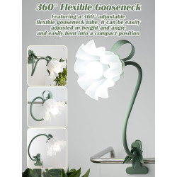 Lámpara de escritorio con forma de flor | Lampara de lectura flexible y con agarradera de clip
